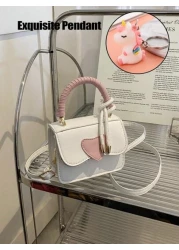 1 Pc Mini Girls Heart Shaped Color Block PU Fashion Shoulder Handbag Crossbody Bag Suitable For Daily Use