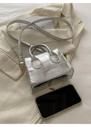 1 Pc New Small Capacity Glossy Pu Material Diamond Diamond Grid Handbag With Interchangeable Metal Strap Handheld And Crossbody Fashion Forward For Travel Commuting Parties Shopping And Gift For Frien