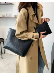 Lightweight Business Casual Crocodile Embossed Shoulder Tote Bag With Coin Purse For Teen Girls Women College Students Rookies White Collar Workers Perfect For Office College Work Business Commute Out