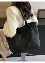 New High Capacity Woven Pattern Handbag Fashionable Shoulder Tote Bag With Niche Design Solid Color Shoulder Bag Suitable For Daily Outings Shopping Work And Commuting Eye Catching Work Bags For Women
