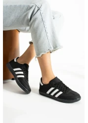 İnan Ayakkabı Women's Black White Vegan Suede Leather New Season Sports Shoes (Sole 3 cm)