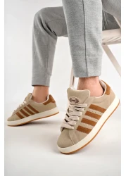 Freemax حذاء رياضي بنعل مخيط للجنسين - حذاء رياضي مضمون باللون البيج والبني