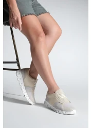 Marjin حذاء رياضي نسائي من Eva Sole Mesh Knit للجري والمشي رياضي Renvis Beige