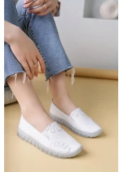 Nesil Shoes Knc 10 White Genuine Leather Transparent Sole Women's Shoes