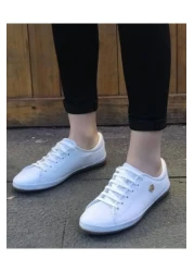 U.S. Polo Assn. حذاء رياضي نسائي من الجلد الطبيعي باللون الأبيض - حذاء كاجوال V6