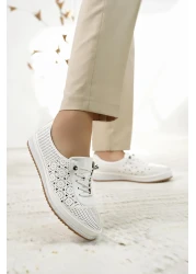 Nesil Shoes Sdf 701-3 حذاء نسائي كاجوال من الجلد باللون الأبيض