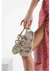 FABRO MAN صندل حبل مصنوع يدويًا من القش باللون البيج 36-45