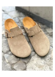 Land of Cork Unisex Suede Snap Closed Slippers - Anatomical Natural Cork Sole, Comfort