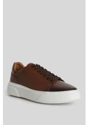 Lufian 111230187 حذاء رياضي رجالي كاجوال من الجلد باللون البني من Tommy