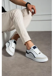 L.A Polo White Navy Blue Perforated Men's Sneaker