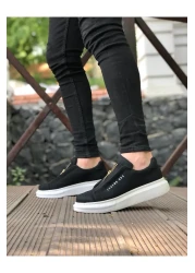 BOA Ba0310 Thick High Sole Zippered Black and White Men's Shoes