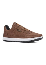 Allyup Casual Men's Tan Faux Leather Lace-Up Sneaker Stitching Detail Comfortable Sports Shoes 013C