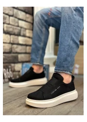 BOA BOA BA0307 Men's Shoes - Thick Suede, Double Band, Black and White Sole