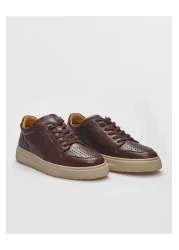 Cabani Genuine Leather Brown Lace-Up Men's Sports Shoes