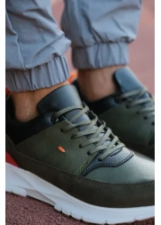 Riccon Men's Khaki Orange Lace-up Sneakers0012420