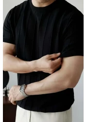 COOL TARZ Vibrant Black Men's Round Neck Knitted T-Shirt