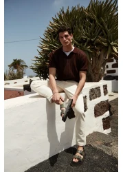  Collection Brown Polo Neck Knitwear T-Shirt - Regular Fit, Cotton, Short Sleeve - Tmnss23Po00024