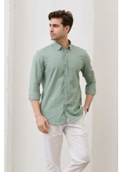 RAVANELLI Sarte - قميص رجالي كاكي بقصة ضيقة وأزرار وياقة من الكتان ومظهر قطني 100%