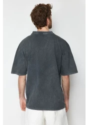  Collection Anthracite Color Oversize Printed Cotton T-Shirt - TMNSS23TS00174