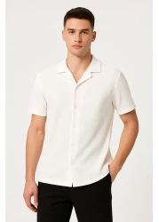 mavisima erkek giyimi Men's White Button down Short Sleeve Summer Shirt - Relaxed Fit, Stylish Design