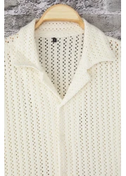 Edit by  Ecru Oversize Fit Apache Collar Knitwear, Short Sleeve Shirt