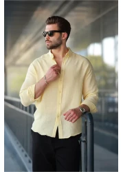 Madmext Yellow Basic 100% Cotton Long Sleeve Men's Shirt E6761