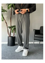 THEMANN Baggy Pleated Anthracite Pipe Leg Trousers