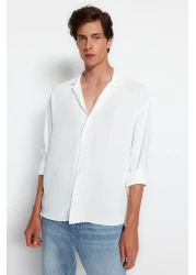  Collection Apaş Collar White Oversize Linen Look Summer Shirt - TMNSS23GO00053