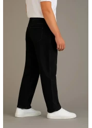 BM BALANCEMODA بنطال جينز رجالي أسود فضفاض بدون ليكرا بقصة مريحة