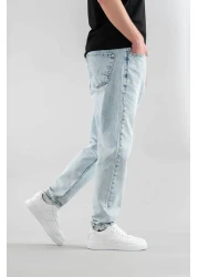 bombe Men's Comfortable Lycra Denim Jeans Pants Button Closure Ice Blue