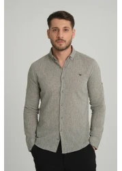 Klothy قميص كتان بأكمام طويلة وياقة للرجال 2198