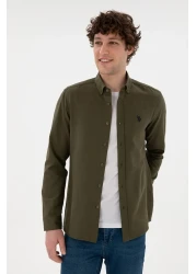 U.S. Polo Assn. قميص رجالي أساسي كاكي بأكمام طويلة 50296777 -VR027