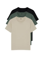  Collection Black-Stone-Dark Green Slim/Narrow Crew Neck Basic 100% Cotton 3 Pack T-Shirts Tmnss19Bo0007