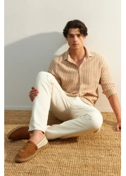  Collection Premium Stone Regular Fit Striped Textured Linen Look Shirt Tmnss23Go00062