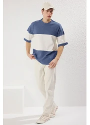  Collection تي شيرت Indigo مقاس كبير مع كتل ملونة Doe Kusma TMNSS25TS00065