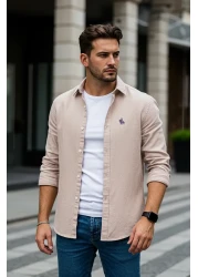  Collection Beige Regular Fit Embroidery Detail Smart Shirt Tmnaw25Go00036