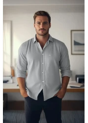  Collection Grey Regular Embroidery Easy-Iron Smart Oxford Shirt Tmnaw24Go00089