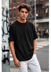  Collection Black Oversize/Wide Cut 100% Cotton Short Sleeve Basic T-Shirt Tmnss22Ts0318