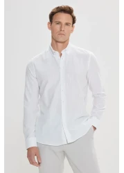 AC&Co / Altınyıldız Classics قميص رجالي أبيض 100% من القطن الفانيلا أكسفورد بقصة ضيقة وياقة بأزرار