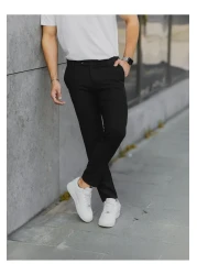 Bürke Men's Black Color Italian Cut Quality Flexible Lycra Ankle Length Fabric Trousers