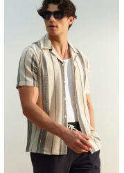  Collection قميص صيفي مخطط باللون الأسود الفاخر TMNSS23GO00060