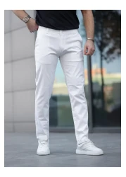 BASEL.CO بنطال تشينو كتان صيفي رفيع بقصة ضيقة