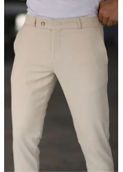 Bürke Men's Cream Color Italian Cut Quality Flexible Lycra Ankle Length Fabric Trousers