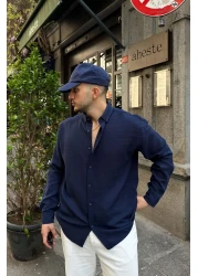 Livio Ferri قميص Napas رجالي كبير الحجم بمظهر الكتان