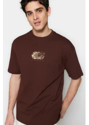  Collection Comfortable Fit Printed Brown Cotton T-Shirt - TMNSS23TS00261