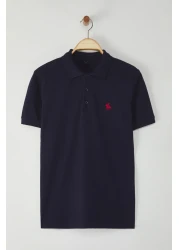  Collection Navy Blue Regular/Fit Horse Embroidery Detailed Polo Neck T-Shirt Tmnss25Po00017