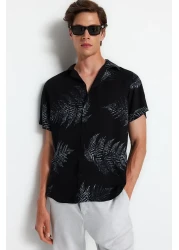  Collection Apache Collar Black Loose Shirt -RegularFit, Short Sleeve Tmnss20go0574