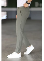 Bürke بنطال رجالي من قماش الليكرا المرن ذو الجودة الإيطالية باللون الأخضر الزيتوني بطول الكاحل