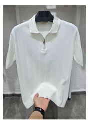 ZENGOLL & RAMİRES Men's White Zippered Polo Neck Knitwear T-Shirt