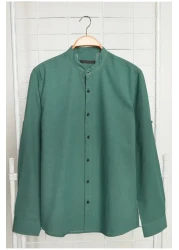  Collection Dark Green Slim Fit Epaulettes Shirt - 100% Cotton, Prevailing Collar Tmnss20go0188